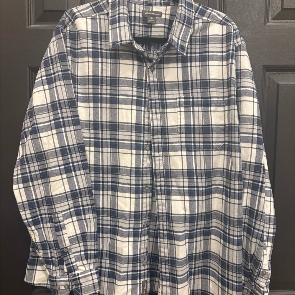 Eddie Bauer Navy and White Checkered Shirt
